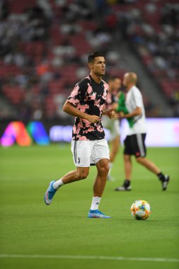 Kallang, Singapur - 21 Temmuz 2019: Juventus 'un Cristiano Ronaldo oyuncusu, Juventus ile Tottenham Hotspur arasında 2019 yılında Singapur' un başkenti Singapur 'da görev yaptı.