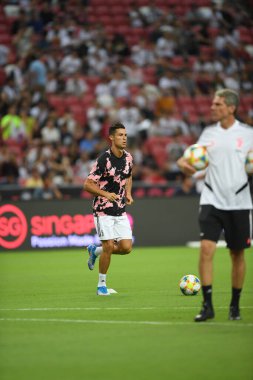 Kallang, Singapur - 21 Temmuz 2019: Juventus 'un Cristiano Ronaldo oyuncusu, Juventus ile Tottenham Hotspur arasında 2019 yılında Singapur' un başkenti Singapur 'da görev yaptı.
