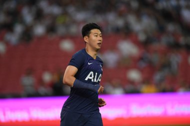 Kallang, Singapur - 21 Temmuz 2019: Heung-Min-Son Tottenham hotspur oyuncusu 2019 yılında Juventus ve Tottenham Hotspur arasında ulusal stadyumda görev yaptı.