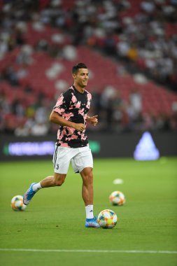 Kallang, Singapur - 21 Temmuz 2019: Juventus 'un Cristiano Ronaldo oyuncusu, Juventus ile Tottenham Hotspur arasında 2019 yılında Singapur' un başkenti Singapur 'da görev yaptı.