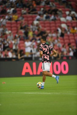 Kallang, Singapur - 21 Temmuz 2019: Juventus 'un Cristiano Ronaldo oyuncusu, Juventus ile Tottenham Hotspur arasında 2019 yılında Singapur' un başkenti Singapur 'da görev yaptı.