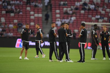 Kallang, Singapur - 21 Temmuz 2019: Juventus 'un oyuncusu, Juventus ve Spur arasında Singapur' daki ulusal stadyumda 2019 yılındaki eylemde.
