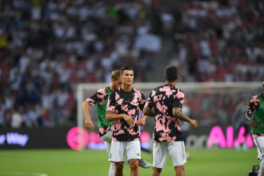 Kallang, Singapur - 21 Temmuz 2019: Juventus 'un Cristiano Ronaldo oyuncusu, Juventus ile Tottenham Hotspur arasında 2019 yılında Singapur' un başkenti Singapur 'da görev yaptı.