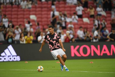 Kallang, Singapur - 21 Temmuz 2019: Juventus 'un Cristiano Ronaldo oyuncusu, Juventus ile Tottenham Hotspur arasında 2019 yılında Singapur' un başkenti Singapur 'da görev yaptı.