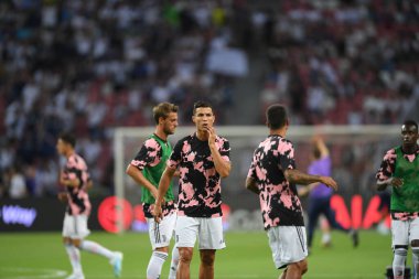 Kallang, Singapur - 21 Temmuz 2019: Juventus 'un Cristiano Ronaldo oyuncusu, Juventus ile Tottenham Hotspur arasında 2019 yılında Singapur' un başkenti Singapur 'da görev yaptı.