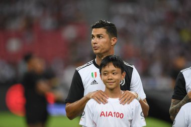 Kallang, Singapur - 21 Temmuz 2019: Juventus 'un Cristiano Ronaldo oyuncusu, Juventus ile Tottenham Hotspur arasında 2019 yılında Singapur' un başkenti Singapur 'da görev yaptı.