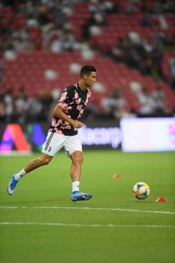 Kallang, Singapur - 21 Temmuz 2019: Juventus 'un Cristiano Ronaldo oyuncusu, Juventus ile Tottenham Hotspur arasında 2019 yılında Singapur' un başkenti Singapur 'da görev yaptı.