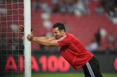 Kallang, Singapur - 21 Temmuz 2019: Juventus 'un Gianluigi Buffon oyuncusu Juventus ile Tottenham Hotspur arasında ulusal stadyum, Singapur