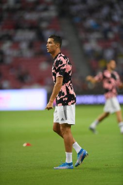Kallang, Singapur - 21 Temmuz 2019: Juventus 'un Cristiano Ronaldo oyuncusu, Juventus ile Tottenham Hotspur arasında 2019 yılında Singapur' un başkenti Singapur 'da görev yaptı.