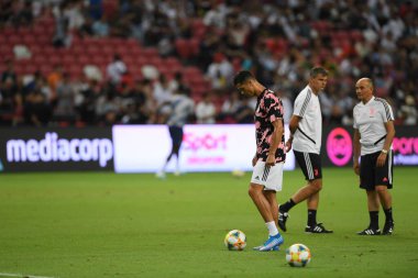 Kallang, Singapur - 21 Temmuz 2019: Juventus 'un Cristiano Ronaldo oyuncusu, Juventus ile Tottenham Hotspur arasında 2019 yılında Singapur' un başkenti Singapur 'da görev yaptı.
