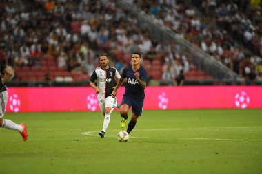 Kallang, Singapur - 21 Temmuz 2019: Erik Lamela # 11 Tottenham hotspur oyuncusu 2019 yılında Juventus ve Tottenham Hotspur arasında ulusal stadyum, Singapur