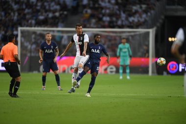 Kallang, Singapur - 21 Temmuz 2019: Singapur 'da Juventus ve Tottenham Hotspur arasında oynanan 2019 tarihli futbol maçı