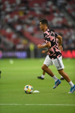 Kallang, Singapur - 21 Temmuz 2019: Juventus 'un Cristiano Ronaldo oyuncusu, Juventus ile Tottenham Hotspur arasında 2019 yılında Singapur' un başkenti Singapur 'da görev yaptı.