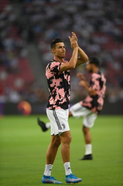 Kallang, Singapur - 21 Temmuz 2019: Juventus 'un Cristiano Ronaldo oyuncusu, Juventus ile Tottenham Hotspur arasında 2019 yılında Singapur' un başkenti Singapur 'da görev yaptı.