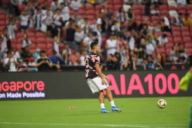 Kallang, Singapur - 21 Temmuz 2019: Juventus 'un Cristiano Ronaldo oyuncusu, Juventus ile Tottenham Hotspur arasında 2019 yılında Singapur' un başkenti Singapur 'da görev yaptı.
