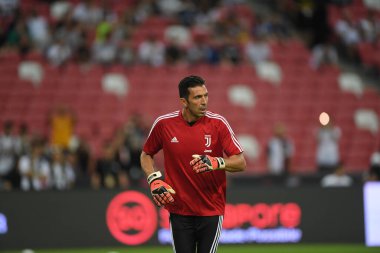 Kallang, Singapur - 21 Temmuz 2019: Juventus 'un Gianluigi Buffon oyuncusu Juventus ile Tottenham Hotspur arasında ulusal stadyum, Singapur