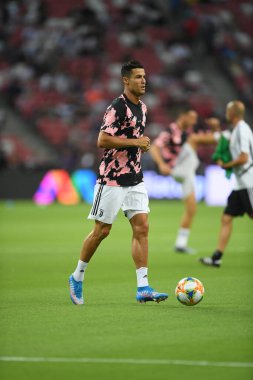 Kallang, Singapur - 21 Temmuz 2019: Juventus 'un Cristiano Ronaldo oyuncusu, Juventus ile Tottenham Hotspur arasında 2019 yılında Singapur' un başkenti Singapur 'da görev yaptı.