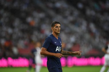 Kallang, Singapur - 21 Temmuz 2019: Erik Lamela # 11 Tottenham hotspur oyuncusu 2019 yılında Juventus ve Tottenham Hotspur arasında ulusal stadyum, Singapur