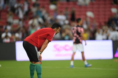 Kallang, Singapur - 21 Temmuz 2019: Juventus 'un Gianluigi Buffon oyuncusu Juventus ile Tottenham Hotspur arasında ulusal stadyum, Singapur