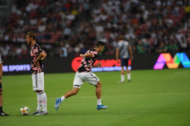 Kallang, Singapur - 21 Temmuz 2019: Juventus 'un Cristiano Ronaldo oyuncusu, Juventus ile Tottenham Hotspur arasında 2019 yılında Singapur' un başkenti Singapur 'da görev yaptı.