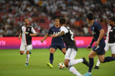 Kallang, Singapur - 21 Temmuz 2019: Erik Lamela # 11 Tottenham hotspur oyuncusu 2019 yılında Juventus ve Tottenham Hotspur arasında ulusal stadyum, Singapur