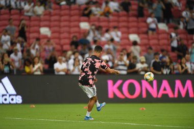 Kallang, Singapur - 21 Temmuz 2019: Juventus 'un Cristiano Ronaldo oyuncusu, Juventus ile Tottenham Hotspur arasında 2019 yılında Singapur' un başkenti Singapur 'da görev yaptı.