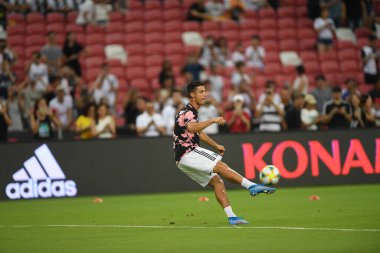 Kallang, Singapur - 21 Temmuz 2019: Juventus 'un Cristiano Ronaldo oyuncusu, Juventus ile Tottenham Hotspur arasında 2019 yılında Singapur' un başkenti Singapur 'da görev yaptı.