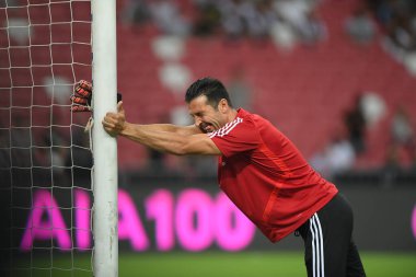 Kallang, Singapur - 21 Temmuz 2019: Juventus 'un Gianluigi Buffon oyuncusu Juventus ile Tottenham Hotspur arasında ulusal stadyum, Singapur