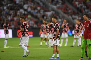 Kallang, Singapur - 21 Temmuz 2019: Juventus 'un Cristiano Ronaldo oyuncusu, Juventus ile Tottenham Hotspur arasında 2019 yılında Singapur' un başkenti Singapur 'da görev yaptı.
