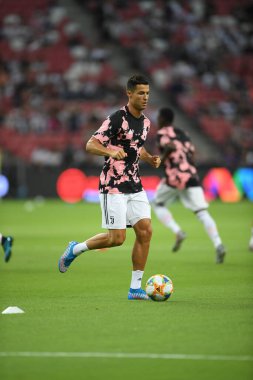 Kallang, Singapur - 21 Temmuz 2019: Juventus 'un Cristiano Ronaldo oyuncusu, Juventus ile Tottenham Hotspur arasında 2019 yılında Singapur' un başkenti Singapur 'da görev yaptı.