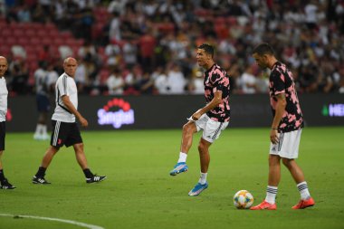 Kallang, Singapur - 21 Temmuz 2019: Juventus 'un Cristiano Ronaldo oyuncusu, Juventus ile Tottenham Hotspur arasında 2019 yılında Singapur' un başkenti Singapur 'da görev yaptı.