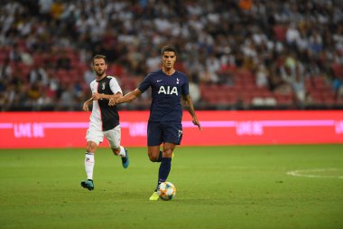 Kallang, Singapur - 21 Temmuz 2019: Erik Lamela # 11 Tottenham hotspur oyuncusu 2019 yılında Juventus ve Tottenham Hotspur arasında ulusal stadyum, Singapur