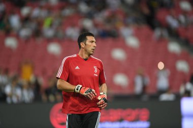 Kallang, Singapur - 21 Temmuz 2019: Juventus 'un Gianluigi Buffon oyuncusu Juventus ile Tottenham Hotspur arasında ulusal stadyum, Singapur
