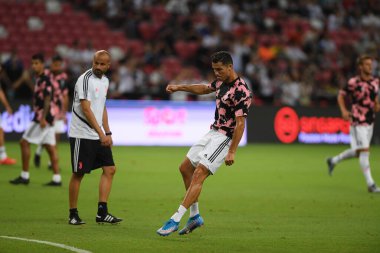 Kallang, Singapur - 21 Temmuz 2019: Juventus 'un Cristiano Ronaldo oyuncusu, Juventus ile Tottenham Hotspur arasında 2019 yılında Singapur' un başkenti Singapur 'da görev yaptı.