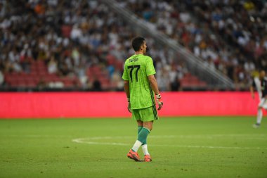 Kallang, Singapur - 21 Temmuz 2019: Juventus 'un Gianluigi Buffon oyuncusu Juventus ile Tottenham Hotspur arasında ulusal stadyum, Singapur