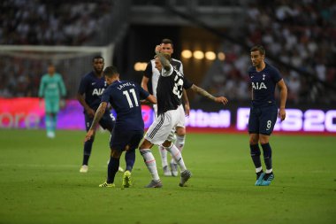 Kallang, Singapur - 21 Temmuz 2019: Erik Lamela # 11 Tottenham hotspur oyuncusu 2019 yılında Juventus ve Tottenham Hotspur arasında ulusal stadyum, Singapur