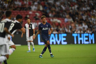 Kallang, Singapur - 21 Temmuz 2019: Dele Alli # 20 Tottenham hotspur oyuncusu, Juventus ve Hotspur arasında Singapur 'daki ulusal stadyumda 2019 yılındaki eylemde