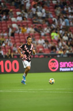 Kallang, Singapur - 21 Temmuz 2019: Juventus 'un Cristiano Ronaldo oyuncusu, Juventus ile Tottenham Hotspur arasında 2019 yılında Singapur' un başkenti Singapur 'da görev yaptı.
