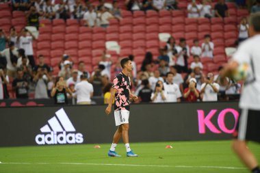 Kallang, Singapur - 21 Temmuz 2019: Juventus 'un Cristiano Ronaldo oyuncusu, Juventus ile Tottenham Hotspur arasında 2019 yılında Singapur' un başkenti Singapur 'da görev yaptı.