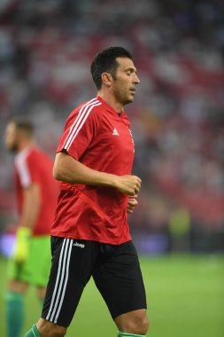 Kallang, Singapur - 21 Temmuz 2019: Juventus 'un Gianluigi Buffon oyuncusu Juventus ile Tottenham Hotspur arasında ulusal stadyum, Singapur
