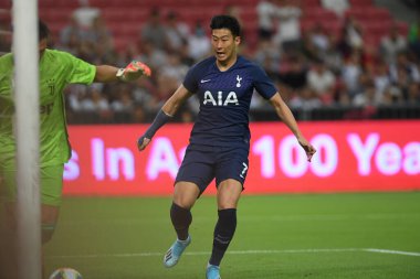 Kallang, Singapur - 21 Temmuz 2019: Heung-Min-Son Tottenham hotspur oyuncusu 2019 yılında Juventus ve Tottenham Hotspur arasında ulusal stadyumda görev yaptı.