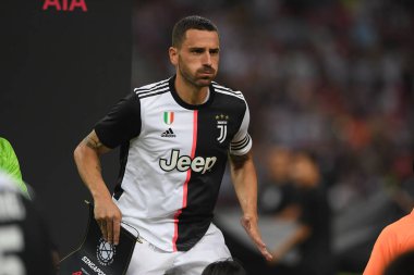 Kallang, Singapur - 21 Temmuz 2019: Juventus 'un oyuncusu, Juventus ve Spur arasında Singapur' daki ulusal stadyumda 2019 yılındaki eylemde.
