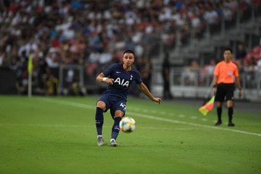 Kallang, Singapur - 21 Temmuz 2019: Anthony Georgiou # 42 Tottenham hotspur oyuncusu 2019 yılında Juventus ve Tottenham Hotspur arasında ulusal stadyumda görev yaptı.