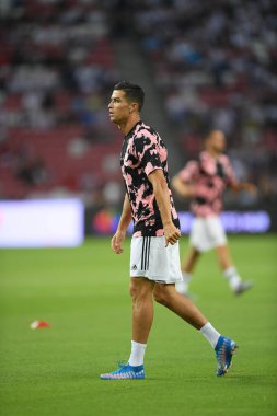 Kallang, Singapur - 21 Temmuz 2019: Juventus 'un Cristiano Ronaldo oyuncusu, Juventus ile Tottenham Hotspur arasında 2019 yılında Singapur' un başkenti Singapur 'da görev yaptı.