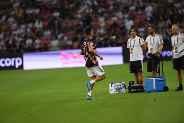 Kallang, Singapur - 21 Temmuz 2019: Juventus 'un Cristiano Ronaldo oyuncusu, Juventus ile Tottenham Hotspur arasında 2019 yılında Singapur' un başkenti Singapur 'da görev yaptı.