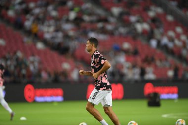 Kallang, Singapur - 21 Temmuz 2019: Juventus 'un Cristiano Ronaldo oyuncusu, Juventus ile Tottenham Hotspur arasında 2019 yılında Singapur' un başkenti Singapur 'da görev yaptı.