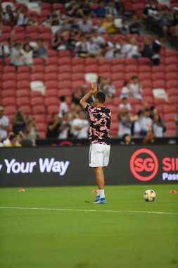 Kallang, Singapur - 21 Temmuz 2019: Juventus 'un Cristiano Ronaldo oyuncusu, Juventus ile Tottenham Hotspur arasında 2019 yılında Singapur' un başkenti Singapur 'da görev yaptı.