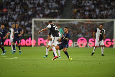 Kallang, Singapur - 21 Temmuz 2019: Erik Lamela # 11 Tottenham hotspur oyuncusu 2019 yılında Juventus ve Tottenham Hotspur arasında ulusal stadyum, Singapur