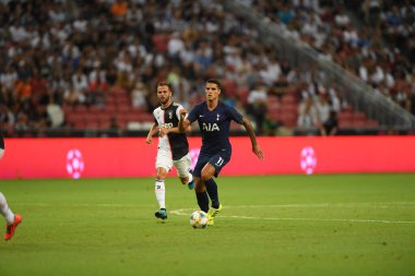 Kallang, Singapur - 21 Temmuz 2019: Erik Lamela # 11 Tottenham hotspur oyuncusu 2019 yılında Juventus ve Tottenham Hotspur arasında ulusal stadyum, Singapur