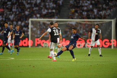 Kallang, Singapur - 21 Temmuz 2019: Erik Lamela # 11 Tottenham hotspur oyuncusu 2019 yılında Juventus ve Tottenham Hotspur arasında ulusal stadyum, Singapur